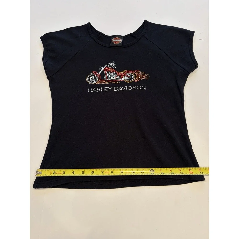 Vintage Harley Davidson Womens L Black Beaded RHINESTONE‎ Mortorcycle RARE